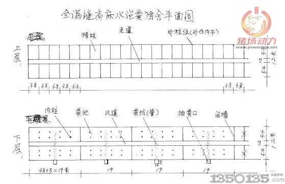 全漏縫儲糞式豬舍平面圖