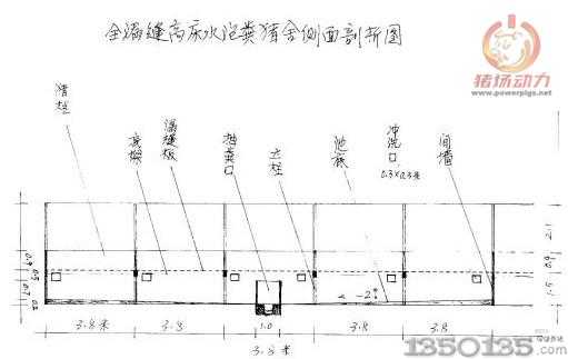 全漏縫高床水泡糞豬舍側(cè)面剖析圖